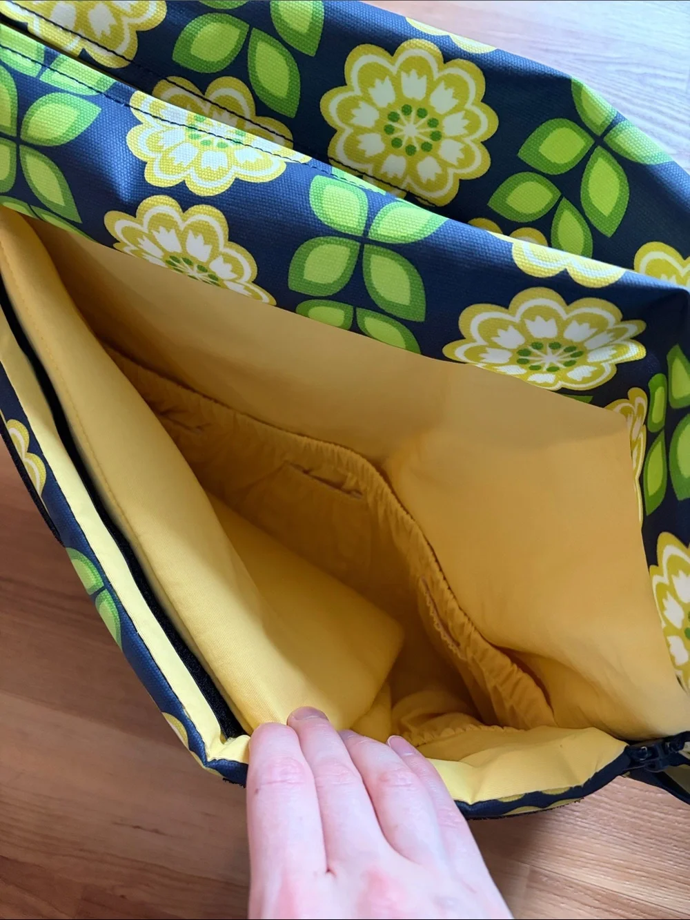 Petunia Pickle Bottom Boxy Convertible Diaper Bag Floral Navy Yellow